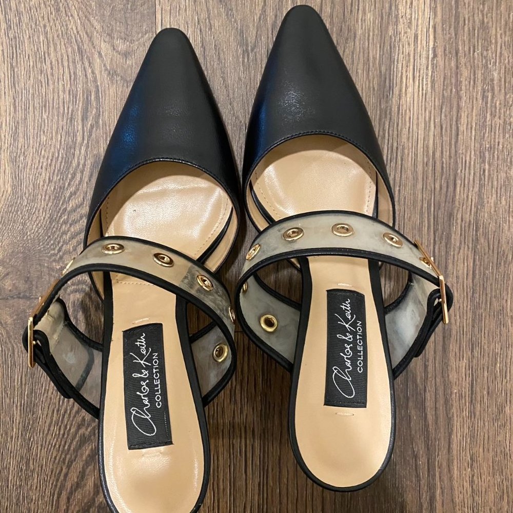 Charles & Keith Collection Black Heels Slingback Mules - Size 7